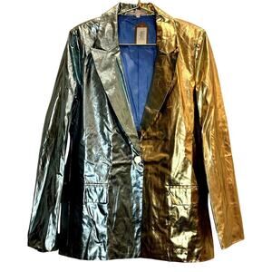 Ces Femme – Metallic Moment Colorblock Blazer – Gold/Teal – Size Small